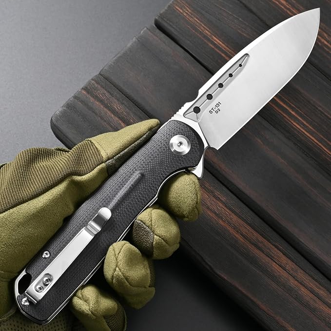 Sitivien ST131 Folding KnifeD2 Blade G10 Handle EDC Tool Knife with Liner Lock for Outdoor Camping Hiking Fishing(Black)