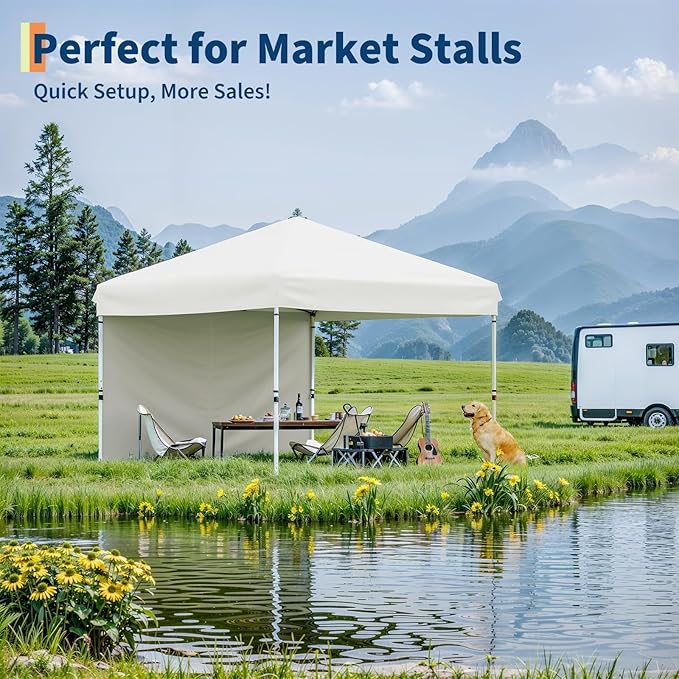 CABIHOME 10x10 Pop Up Canopy Tent Outdoor Instant Canopy with 3 Removable Sidewalls Heavy Duty Commercial Instant Shelter Waterproof &amp UV Resistant for Outdoor Events Camping Backyard (White