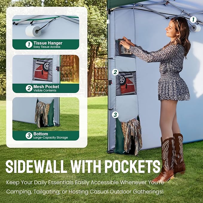 CROWN SHADES Canopy Tent 10x10 Pop Up Canopy Outdoor Shade with Pockets Sidewall Easy Up Sun Shelter with One Person Set Up Center Lock Portable Instant Camping Beach Canopy Tents Forest Green