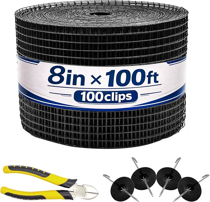 PROLEE 8 Inch X 100FT Solar Panel Bird/Critter Guard Anti-Rust with 100 Fastener Clips Rooftop Solar Panel Bird Wire Screen Removable Without Damage