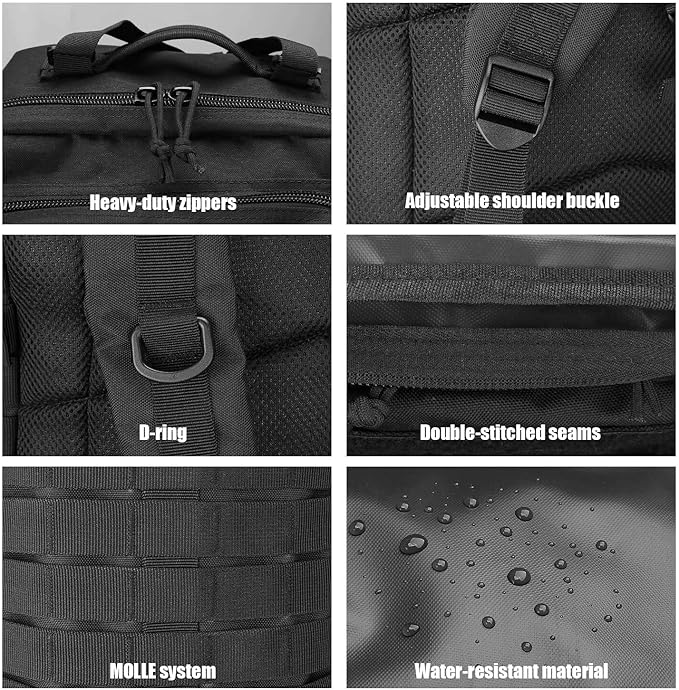 ProCase Tactical Backpack 42L Large Rucksack 3 Day Outdoor Military Army Assault Pack Go Bag Backpacks -Black