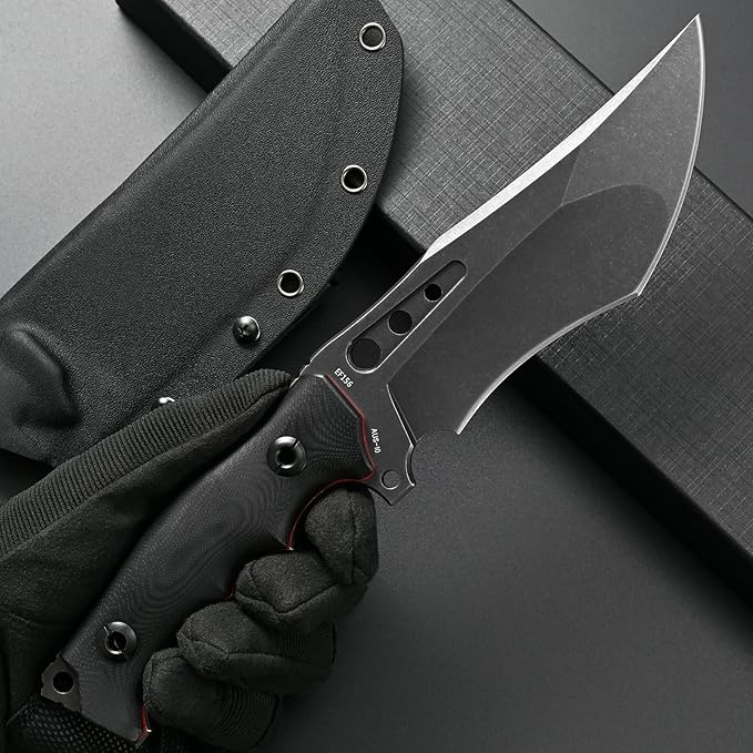 Eafengrow EF156 Fixed Blade Knife AUS-10 Steel Blade Full Tang G10 Handle EDC Straight Knife for Farm Working Camping Hunting(Black)