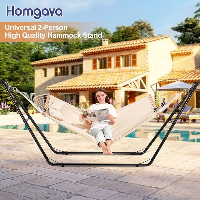 Homgava Universal 2-Person Hammock Stand 660LBS CapacityHeavy Duty Steel Hammock Stand Fits 9.6-14ft Hammocks Indoor and Outdoor Universal Hammock StandsBlack