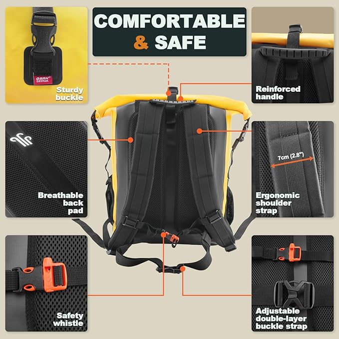 Waterproof Backpack Dry Bag 35L/55L/85L – Heavy Duty Roll-Top Hiking Backpack for Travel Kayaking Boating Camping Rafting and Fishing