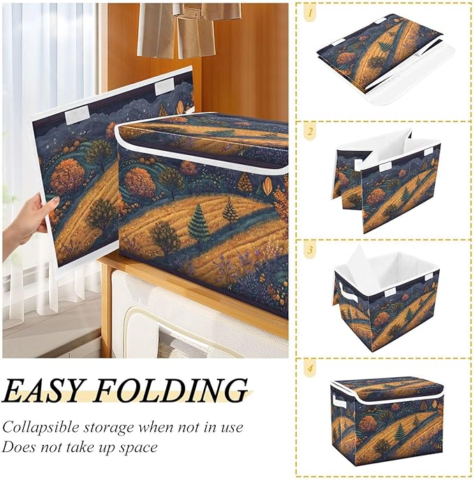 Storage Cube with Lid Art Wild Landscape Print 16.5×12.6×11.8 IN Collapsible Large Capacity Foldable Storage Basket Bin Organizer
