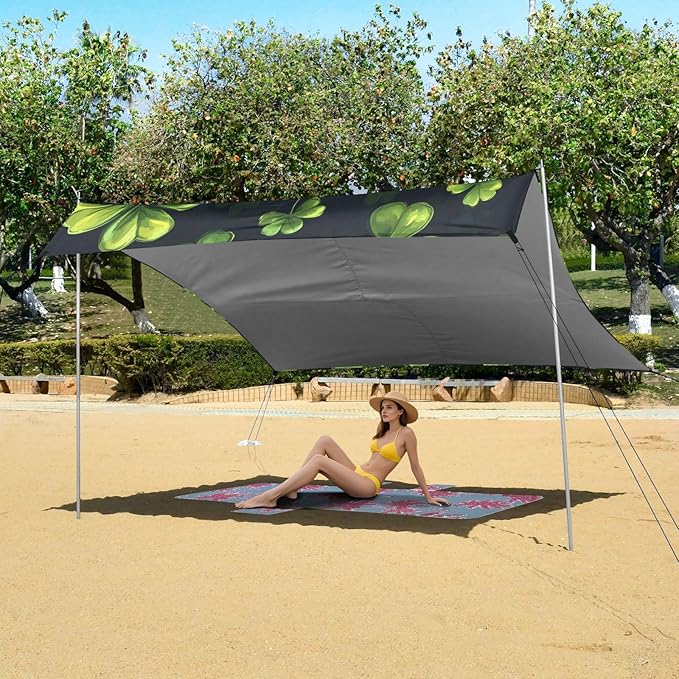 ALAZA Happy St. Patrick's Day Leprechaun Hat Clover Leaf Beach Tent Sun Shelter Portable Canopy Sunshade for Outdoor Camping Picnics Backyard Fun 10x9 ft