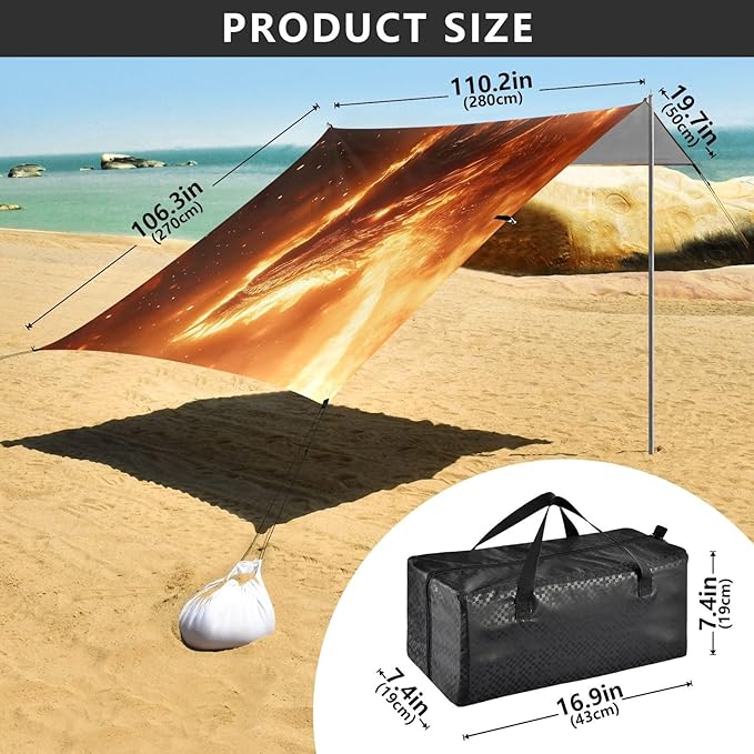 Fiery Dragon Beach Tent Sun Shelter Set UPF50+ UV Protection 10.5 x 9.19 FT Camping Shade Canopy with Sandbags Sand Anchors Carrying Bag and Others