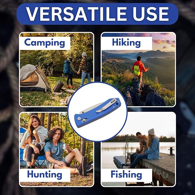 Rite Edge 4.25 Folding Pocket Knife with Blue G10 Handle – Razor Sharp 8Cr13 Stainless Steel Blade Rolling Lock (RLS) EDC Folding Knife for Men &amp Women Camping Hiking Fishing Outdoor &amp E