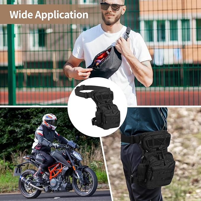Tactical Drop Leg Backpack for Men Convertible Thigh Pouch with Adjustable Straps Multi-Use Outdoor Crossbody Bag for Adventure and Motorcycle