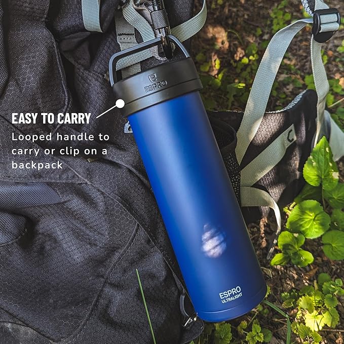 ESPRO Go P0 Ultralight French Press Coffee Maker for Travel Vacuum Insulated Stainless Steel 16 Ounces Aegean Blue