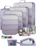 Veken 9/11 Set Compression Packing Cubes for Travel EssentialsCompressible Expandable Large Luggage Suitcase Organizer Bags for ClothingDurable Space Saver Storage Bags(Purple Gray)