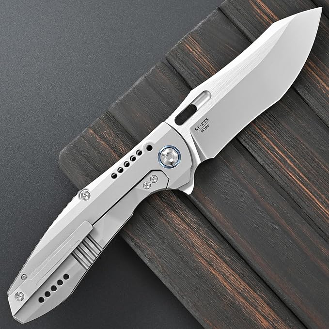 Sitivien ST275 Folding Knife M390 Steel Blade Titanium and Timascus Handle Knife with Safety Lock Frame Lock for Outdoor Camping Hiking Survival