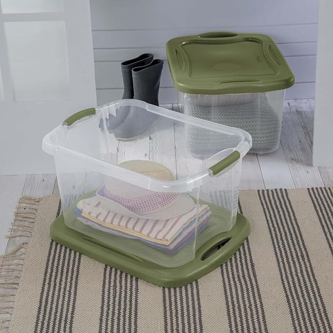 (2 pack) 40 Quart EZ Carry Plastic Storage Bin Full-Grip Handles Green