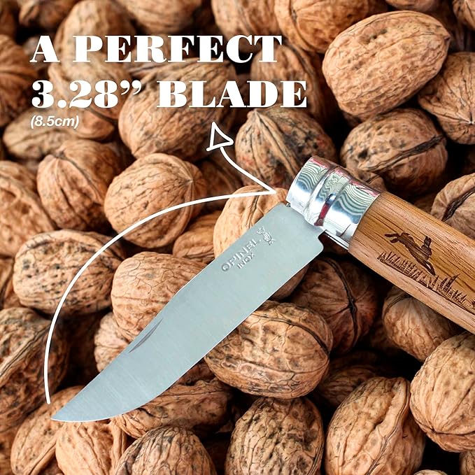 Opinel No.08 Engraved Oak Handle Folding Knife Animalia Collection Stainless Steel Blade Made in France (Trout)