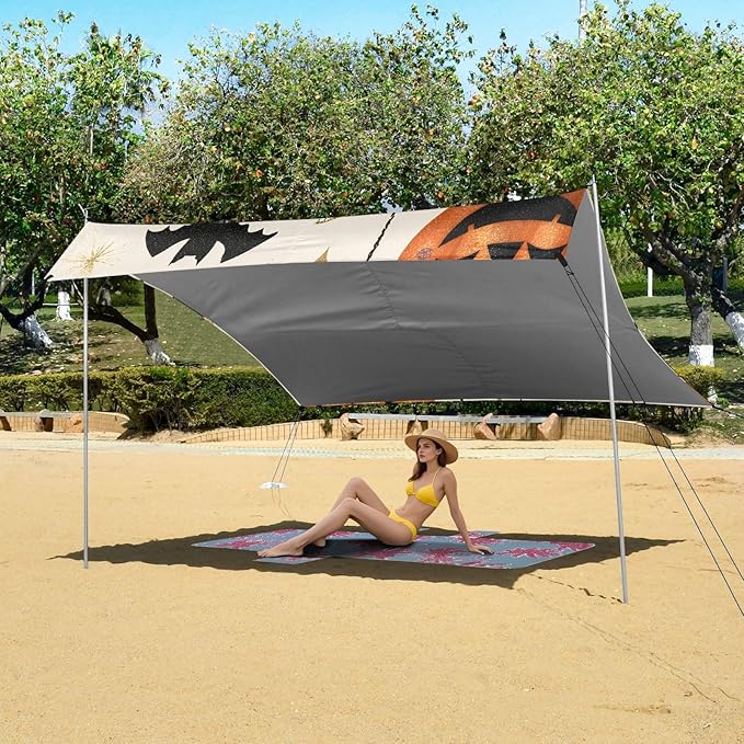 ALAZA Pumpkin Pattern Beach Tent Sun Shelter Portable Canopy Sunshade for Outdoor Camping Picnics Backyard Fun 10x9 ft