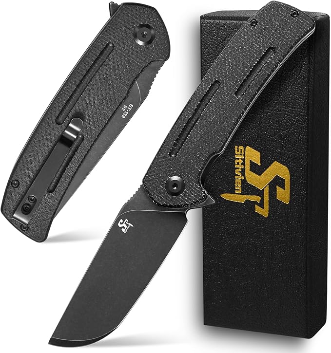 Sitivien ST133 Folding KnifeD2 BladeMicarta Handle EDC Tool Knife for Outdoor Camping Hiking(Black)