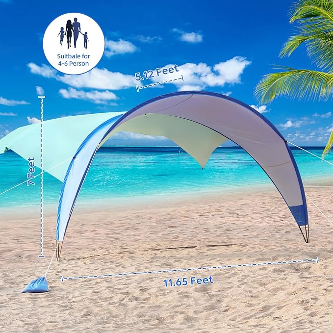 TOBTOS UPF 50+ Pop Up Beach Tent Easy Set Up Beach Umbrella Sun Shelter for 2-3 People UV Protection Portable Sunshade Baby Canopy Cabana Lightweight with Carry Bag