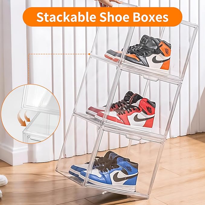 3 Pack Clear Acrylic Sneaker Shoe Display CaseShoe Storage Boxes StackableAcrylic Boxes for Shoes Display with LidBoot Storage Organizer for Tall BootPurse Handbag Organizer for Closet