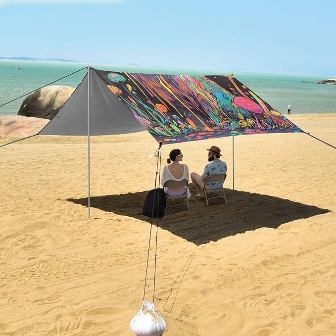 Cute Sloth Stable Beach Tent UPF50+ Water-Resistant Large Sun Shelter with Sand Pockets for Family Trips Picnics &amp Camping