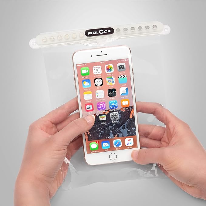 FIDLOCK Hermetic Dry Bag Flexible Magnetic Self-Sealing Bag for Cellphone | 100% Water &amp Sand Proof | Practical Size with a Large Opening | Lanyard Included | Multi | Transparent White