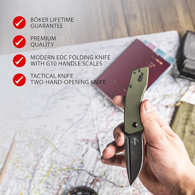 BÖKER PLUS® Worldwide 2.0 Pocket Knife - legal EDC two-handed folding knife with clip - slipjoint - G10 handle green - drop point - black blade - professional outdoor