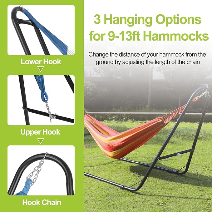 Double Heavy Duty Steel Hammock Stand Only 550 Pound Capacity Portable Easy Assembly Adjustable for Indoor Yard Camping or Outdoor Patio LBS(Black)