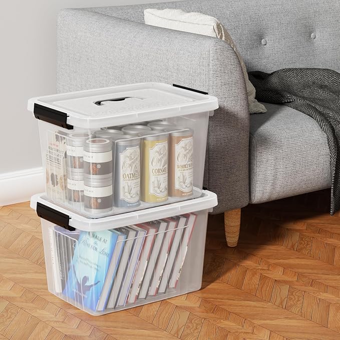 22 L Clear Storage Box/Bins with Handles Plastic Container with Latches Lid 4 Pack