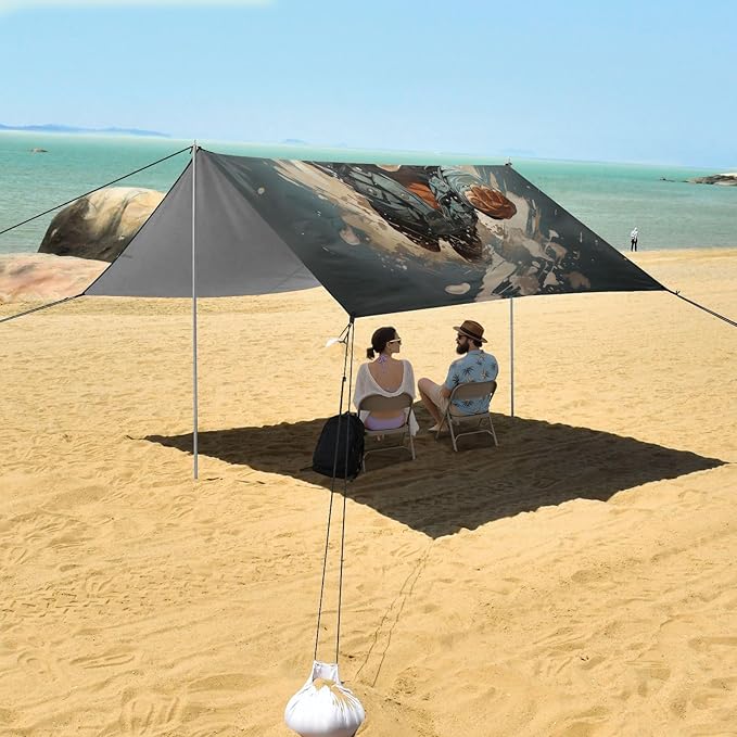 ALAZA Cute Tiger Beach Tent Sun Shelter UPF50+ Protection Beach Shade Canopy w/ 4 Sandbags for Outdoor Camping Fishing Backyard Fun Picnic 10x9 ft