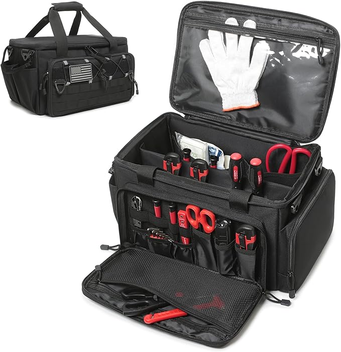 15-Inch Tool Bag Multi-purpose Tool Organizer Bag For Men with Shoulder Strap Tactical Range Bag Work Tote for Repairman Carpenters Handymen (Black)