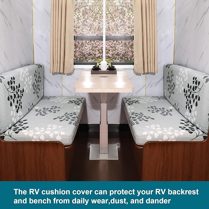 KRFOONN RV Dinette Cushion Covers Stretch Camper Cushions Cover Replacement Couch Cushion Slipcovers Washable Loveseat Slipcovers for Travel Trailer Couch (2 Backrest Cover &amp 2 Bench Cover 01)