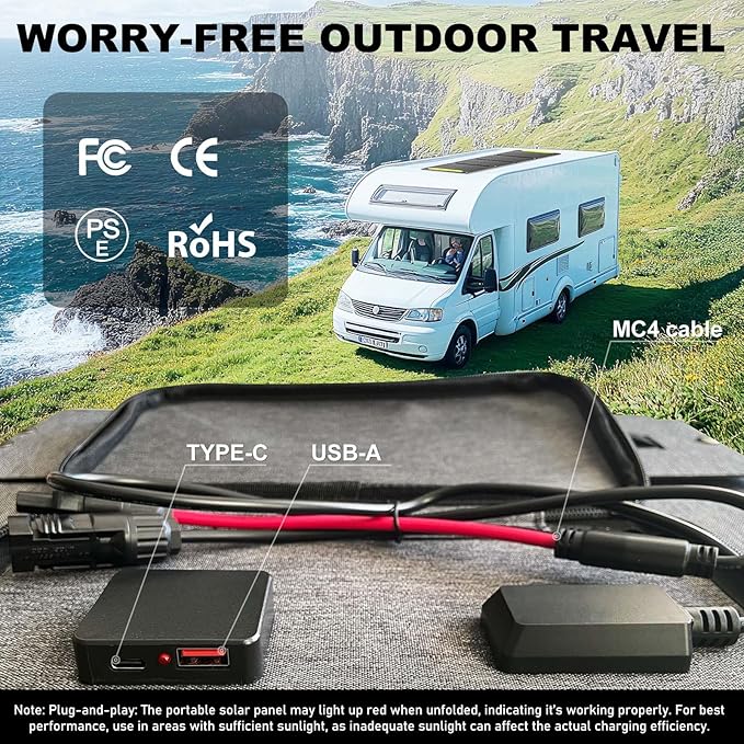 100W Foldable Solar Panel kit with ControllerPortable Solar Charger for Portable Power StationPhoneLaptopwith M-C4 to DC5525 OutputUSB-CUSB-A Port When Camping Fishing Van RV Road Trip