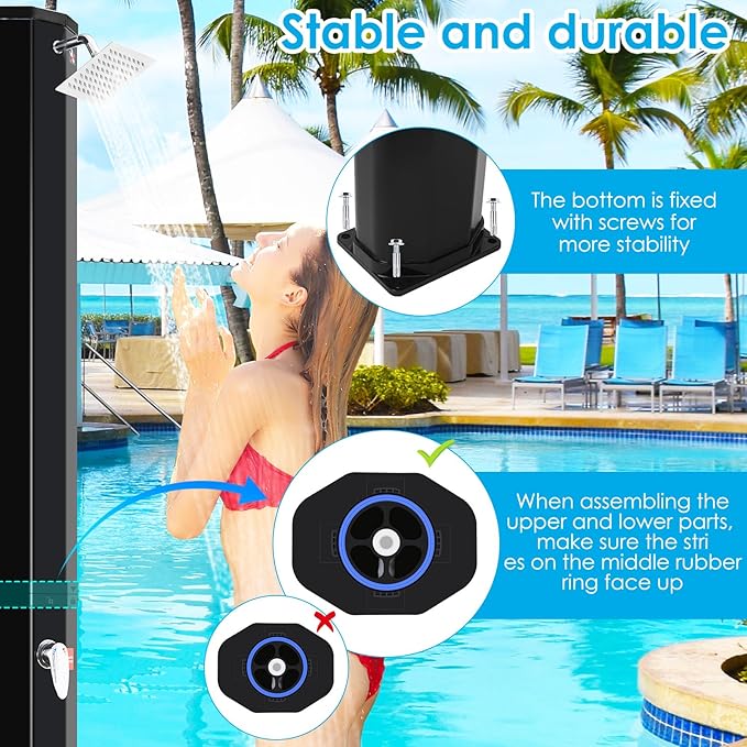 TLSUNNY 16 Gallon Solar Heated Shower W/ 360° Rotating Shower Head &amp Faucet Freestanding Outdoor Shower W/ 210D Protective Cover Water Temperature Adjustment for Pool Garden Beach Spa Backy
