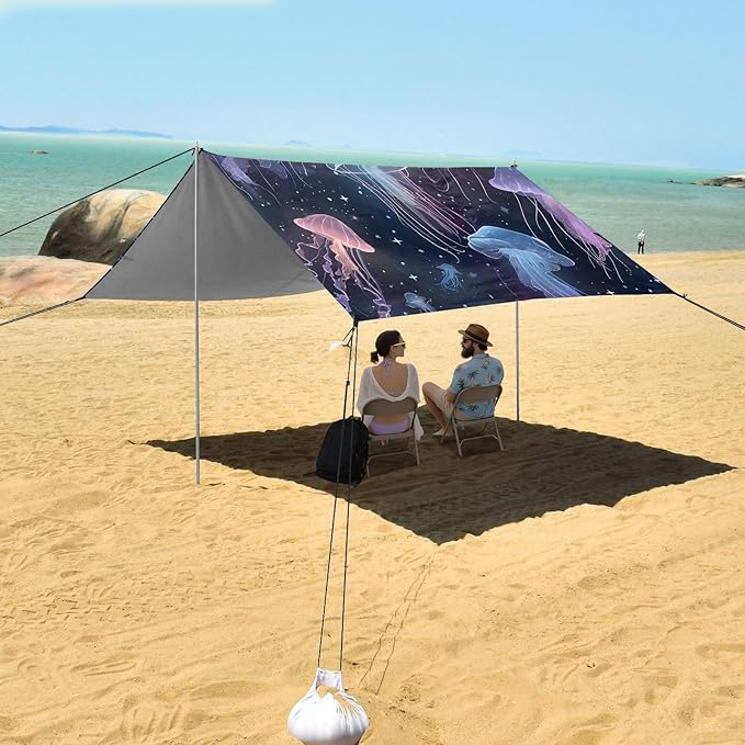 ALAZA Beautiful Jellyfish Pattern Beach Tent Sun Shelter Portable Canopy Sunshade for Outdoor Camping Picnics Backyard Fun 10x9 ft