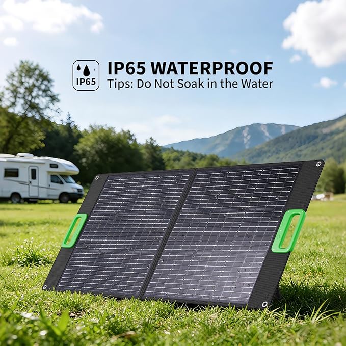 100W Portable Solar Panel for Power Station 23.5% High Efficiency ETFE Foldable Solar Charger with Kickstands 18V IP65 Waterproof Solar Panel Kit for Outdoor Camping RV Trip Off-Grid Living