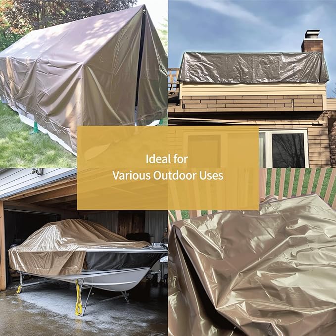 GUARD SHIELD Tarp 10x12 Feet Waterproof Tan/Silver Tarps 8Mil Multi Purpose UV Resistant Cover for OutdoorCampingTentBoats