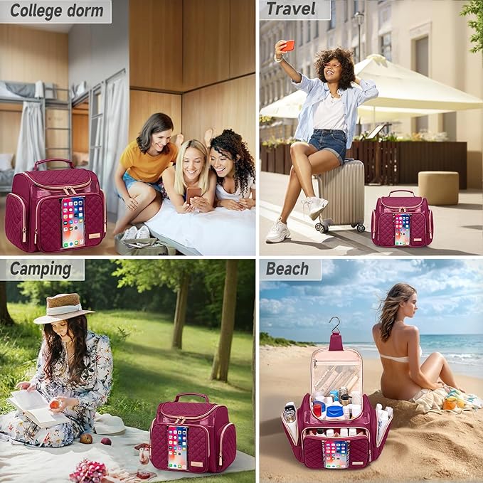 Large Toiletry Bag for Women MenBathroom BagWater Resistant Shower BagMakeup BagPortable Shower Caddy for College DormHanging Travel Toiletry Bag with Transparent Waterproof Phone Pocket