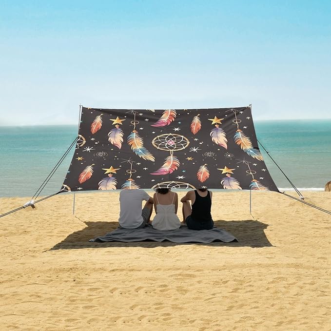 ALAZA Dreamcatcher Feathers Stars Beach Tent Sun Shelter Portable Canopy Sunshade for Outdoor Camping Picnics Backyard Fun 10x9 ft