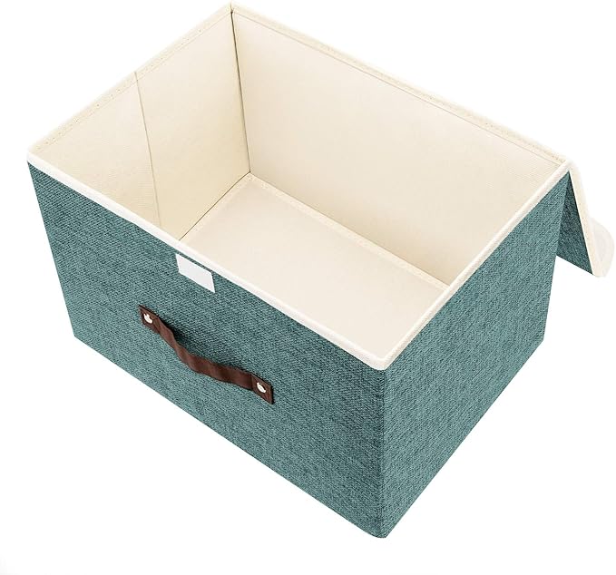 TYEERS Foldable Storage Boxes with Lids 5 Pack Fabric Storage Bins with Lids Closet Organizers for Clothes Storage Room Organization Office Storage Toys - Aqua Deep