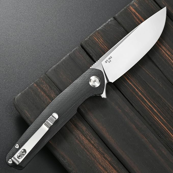 Sitivien ST102 Folding Knife D2 Steel Blade+G10 Handle Pocket Knife EDC Tool Knife for Outdoor Camping Hunting Survival (Black) …