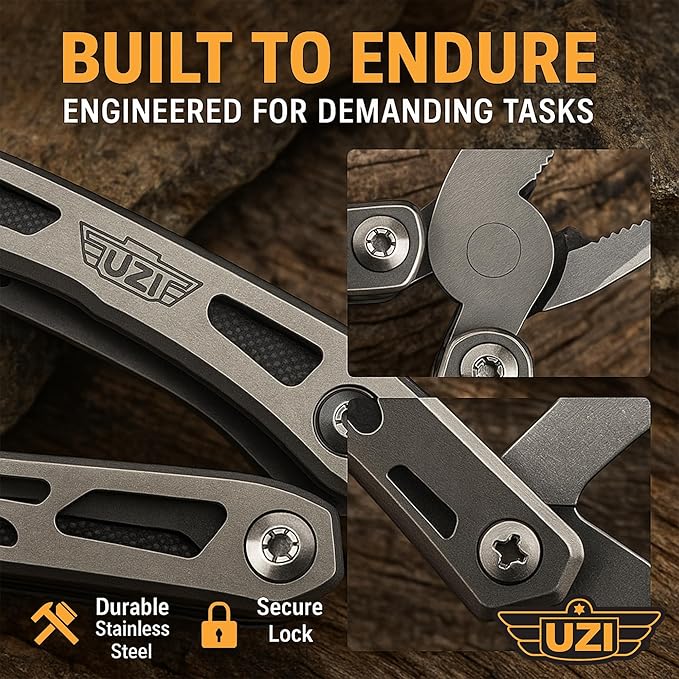 UZI Multifunctional 20-in-1 Multitool with Scissors Glass Screwdriver Wire Stripped Bottle Opener &amp More | Multi Tool Pocket Knife for Camping Fishing Hunting | Hiking Essentials | EDC Tools