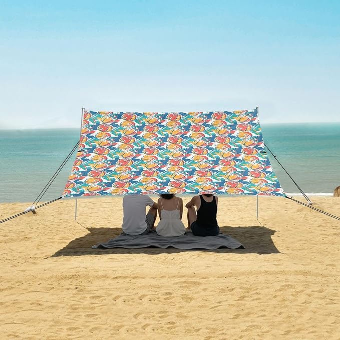 ALAZA Basketball Rainbow Color Beach Tent Sun Shelter UPF50+ Protection Beach Shade Canopy w/ 4 Sandbags for Outdoor Camping Fishing Backyard Fun Picnic 10x9 ft