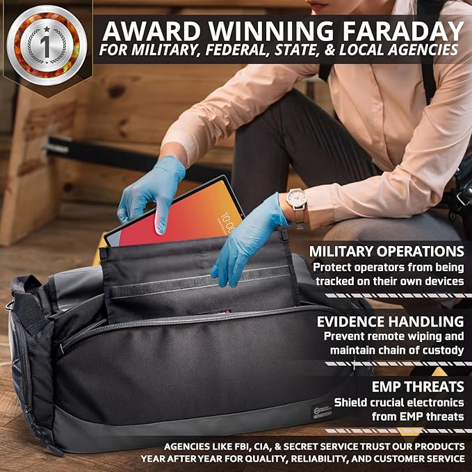 Mission Darkness Disconnect Faraday Duffel Bag + 4 Detachable Faraday Pockets // Military-Grade RF Shielding for Large Electronics &amp Mobile Devices // Travel Protection Signal Isolation Data Priva