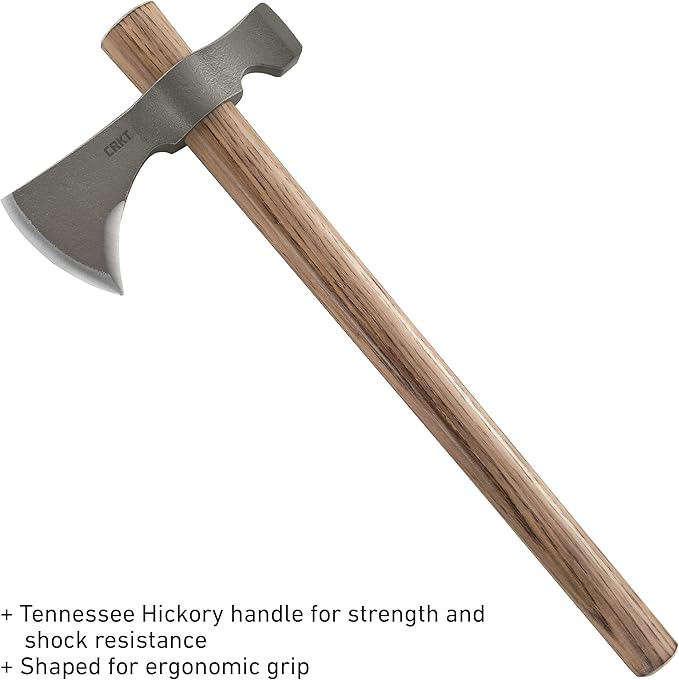 CRKT Woods Chogan T-Hawk Outdoor Survival Tomahawk: 1055 Carbon Steel Plain Edge Blade Tennessee Hickory Handle 2730