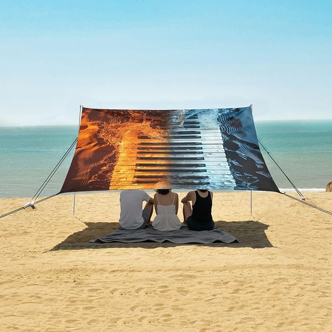ALAZA Fire Water Piano Keys Beach Tent Sun Shelter Portable Canopy Sunshade for Outdoor Camping Picnics Backyard Fun 10x9 ft
