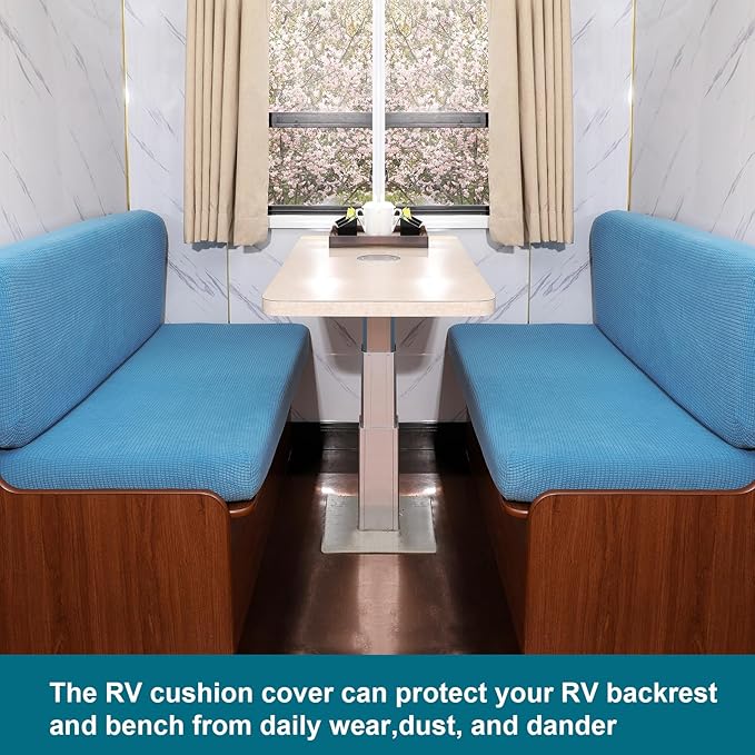 KRFOONN RV Dinette Cushion Covers Stretch Sofa Seat Slipcovers Replacement Camper Cushions Cover Washable Couch Cushion Slipcovers for RV Camper Car Bench(1 Backrest Cover &amp 1 Bench Cover Blue)
