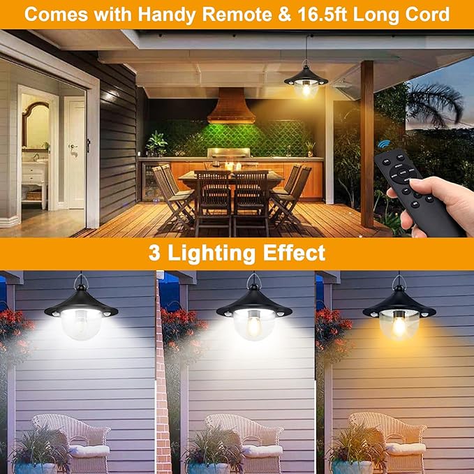 Solar Shed Light Indoor Outdoor Pendant Lights Solar Powered with 2 Motion Sensor Waterproof Solar Hanging Lamp for Porch Inside Home Farmhouse Gazebo Chicken Coop Daytime Available 2 Pack