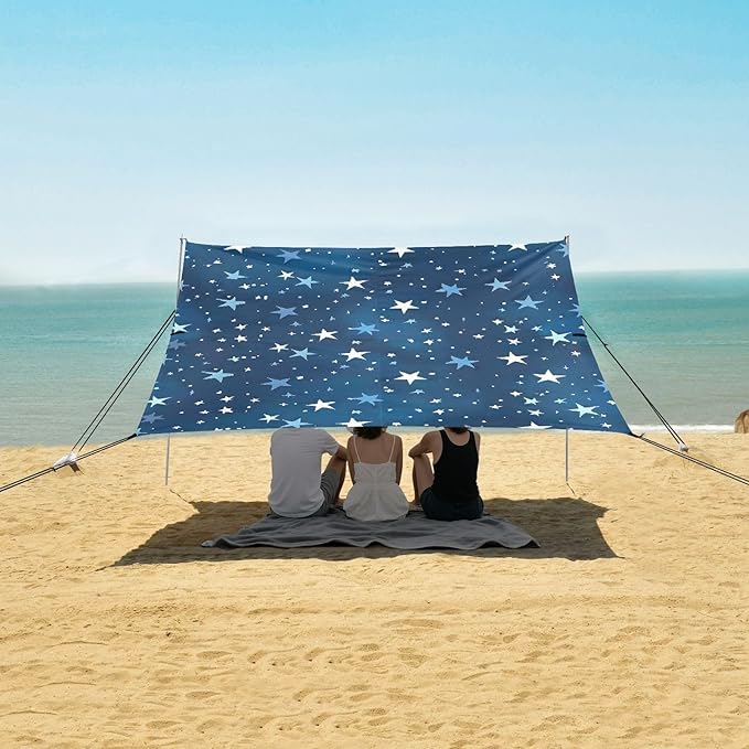 ALAZA Blue Stars Beach Tent Sun Shelter UPF50+ Protection Beach Shade Canopy w/ 4 Sandbags for Outdoor Camping Fishing Backyard Fun Picnic 10x9 ft