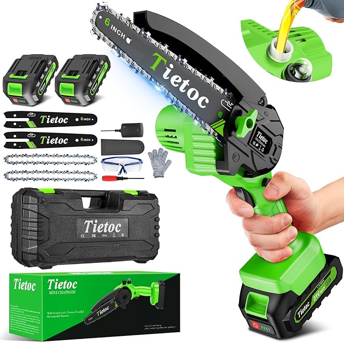 Tietoc Mini Chainsaw 6-Inch with 2 Batteries Electric Saw Stocking Stuffers Christmas Birthday Gifts Present for Men Dad Husband Gardener Adults Cool Gadgets 2025