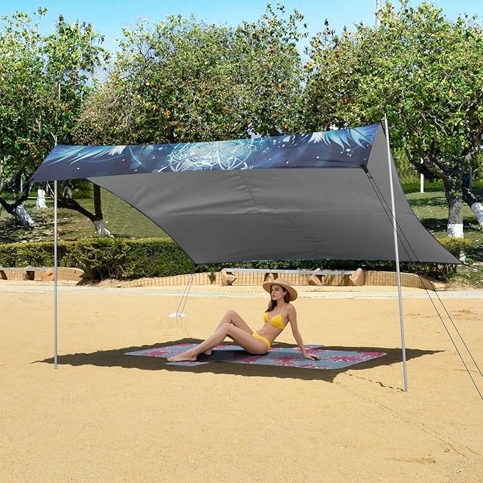 ALAZA Boho Owl Blue Beach Tent Sun Shelter Portable Canopy Sunshade for Outdoor Camping Picnics Backyard Fun 10x9 ft