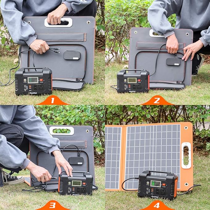 Solar Generator With Solar Panel Included FF Flashfish 200W Portable Power Station+60W Solar Panel(DC/USB-A/USB-C Output) Backup Power Battery And Solar Panel Kit For Home Blackout/RV/Camping